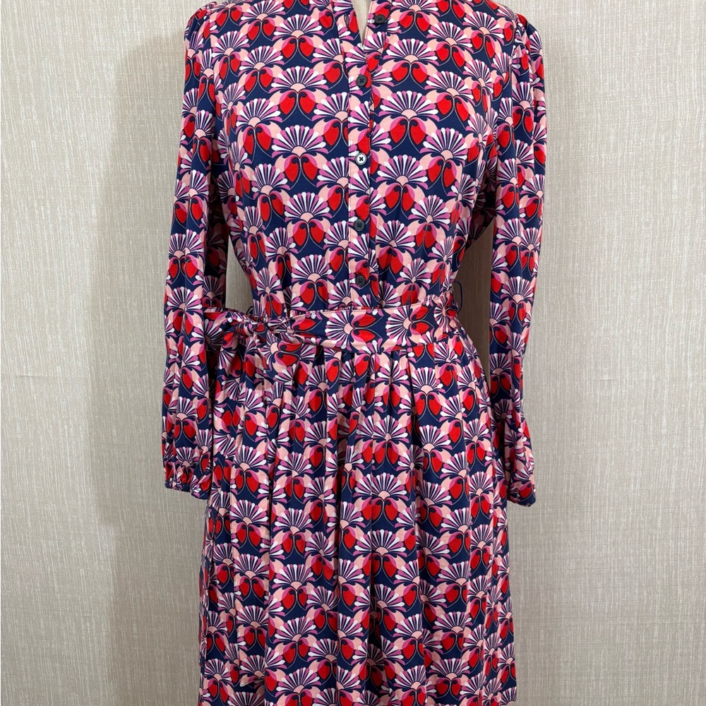 Boden Red and Blue Floral Long Sleeve Dress